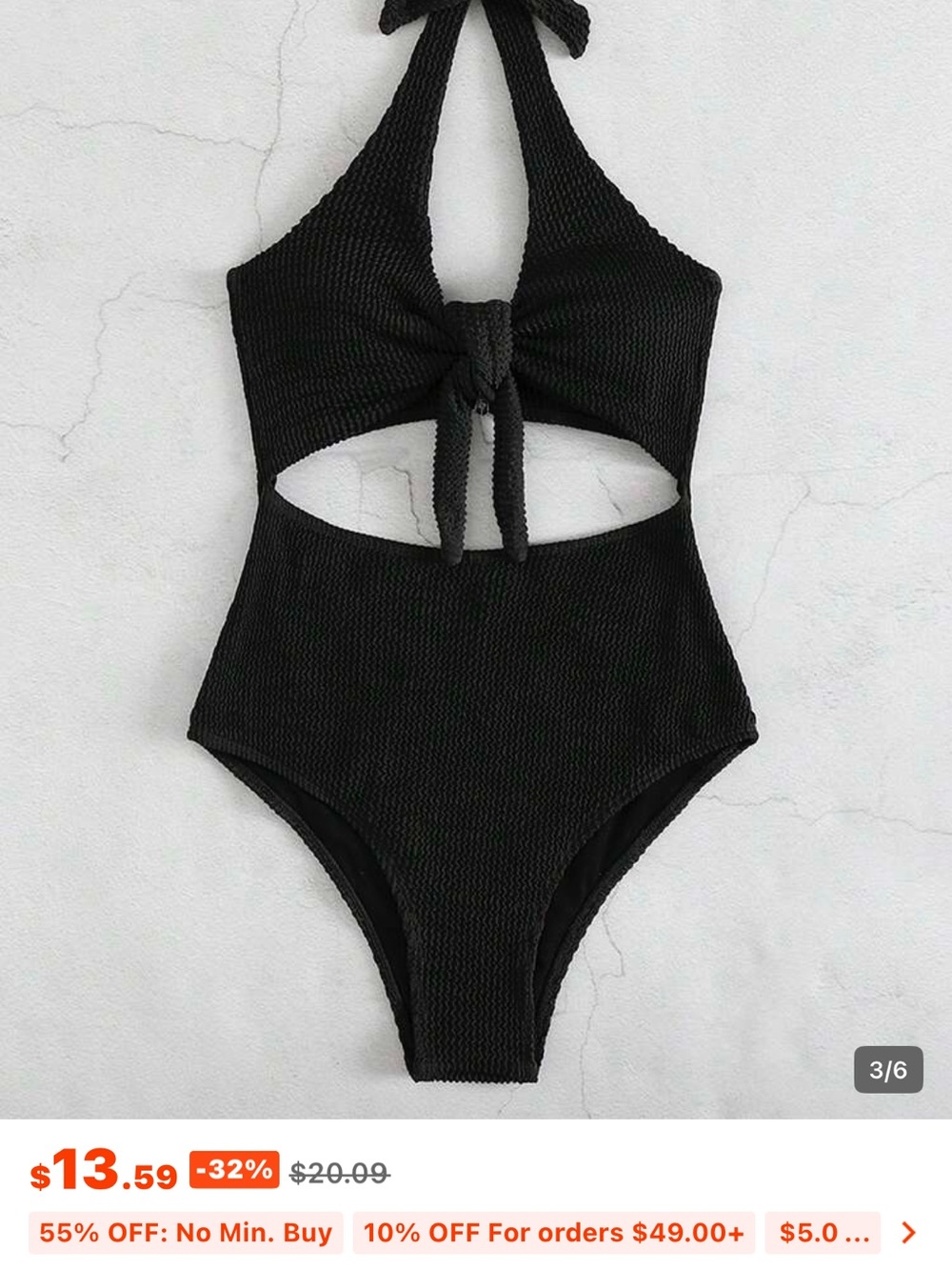 SHEIN Black Textured Cutout Halter One-Piece Swimsuit